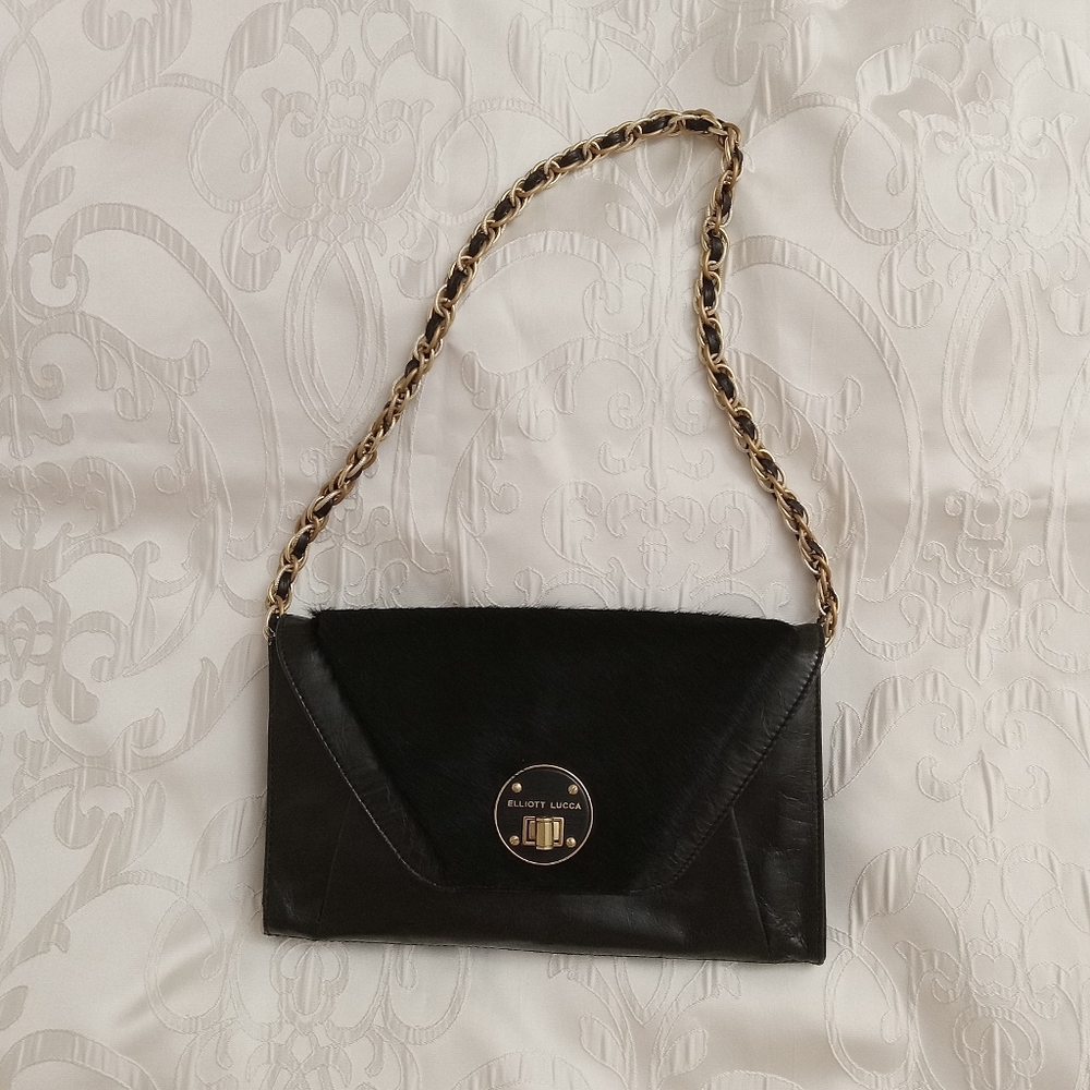 Elliott Lucca Black Leather Chain Strap Clutch